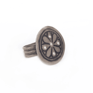 Old Tribal Ring Silver and Niello Amazigh (Berber) Akhsas Flower Ring