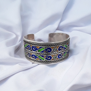 Handmade Silver Enamel Bracelet Cuff: A Tapestry of Tuareg, Berber, and Amazigh Traditions