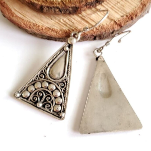 Sterling Silver Triangle Earrings | Amazigh and Berber Tribal Charm | Zoos Jewelry Discount
